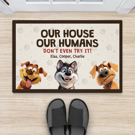 4438DUS2 custom dog doormat funny dog gifts our house our humans 4438D