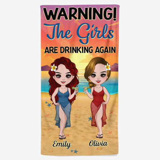 4445BUS1 personalized beach towels the girls are drinking again 4445BKTTA