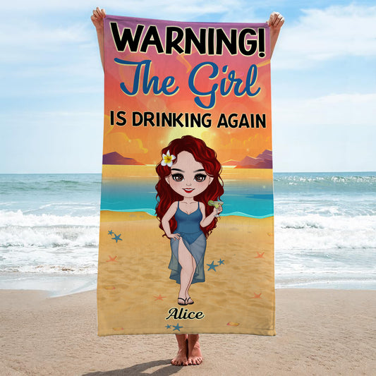 4445BUS2 personalized beach towels the girls are drinking again 4445BKTTA