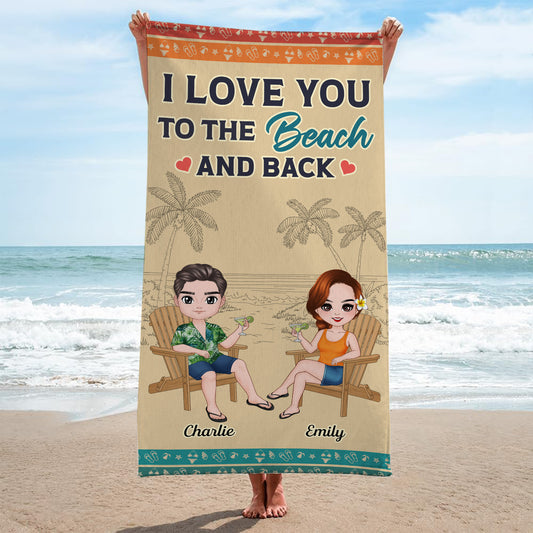 4474BUS2 custom beach towels for couples i love you to the beach and back 4474B6MTG