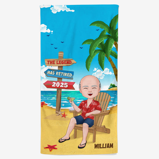 4478BUS1 custom beach towels funny retirement gifts the legend has retired 4478B6TMG