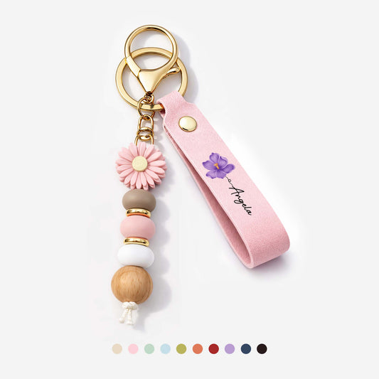 4541MUK1 personalised grannymummys garden daisy beaded keyring 4541mjsltA