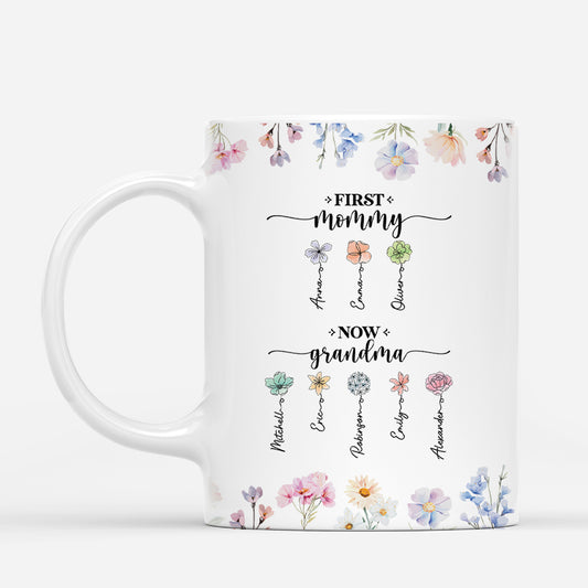 4544MUS1 custom flower mugs for grandma and mom first mom now grandma 4544M5K5A