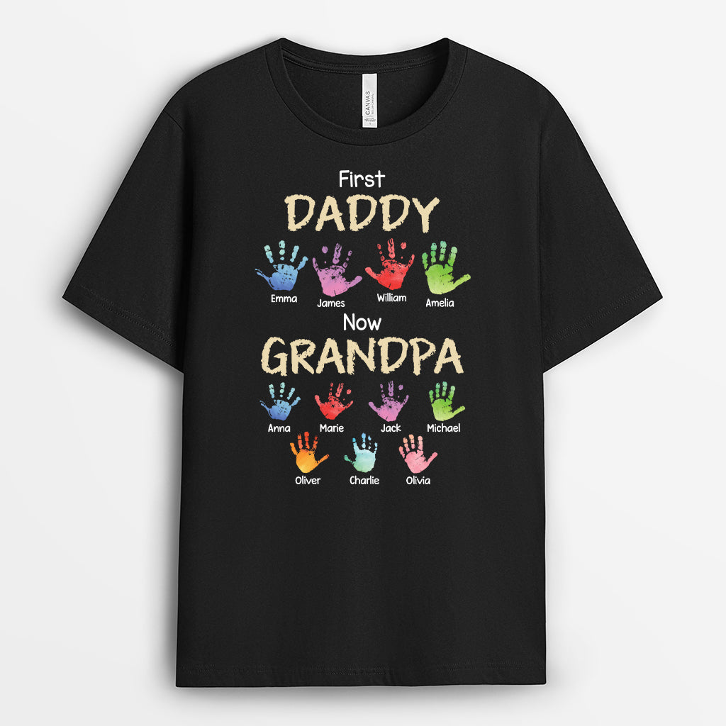 4768AUS1 personalized grandfather gift first dad now grandpa t shirt 4768ATKTB