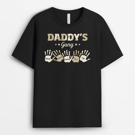 4807AUS1 Personalized Dad Gifts Daddy Gang Shirt with Handprints