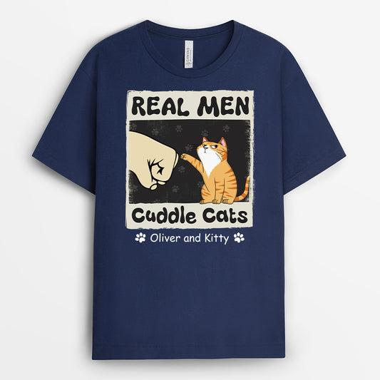 4907AUS2 personalized cat lover gifts real men cuddle cats t shirt 4907A8M3D