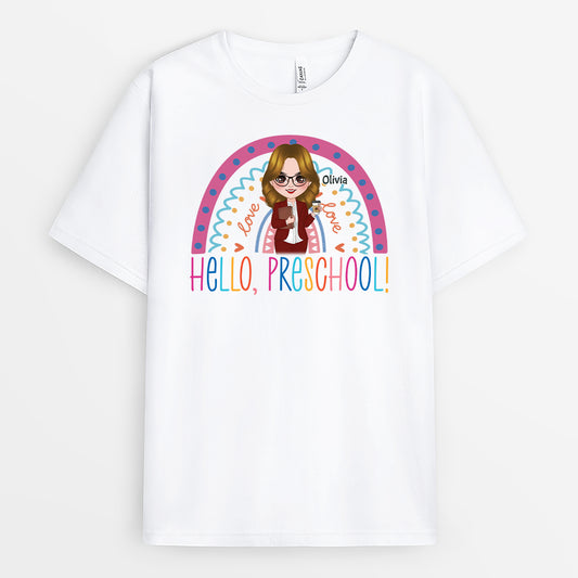 4983AUS1 personalized gifts for teacher hello preschool shirt_ 4983ATM0T