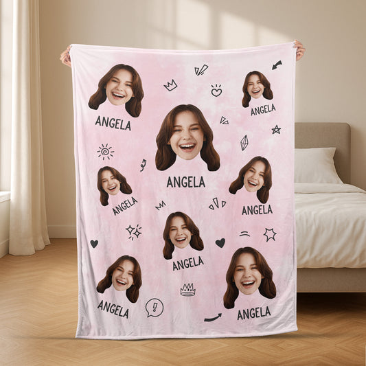 5082BUS2 personalized fleece blankets with faces 5082B3TMC