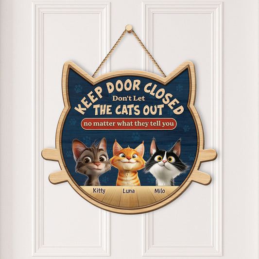 5123QUS2 custom keep door closed sign wooden funny gifts for cat lovers 5123Q3GMD