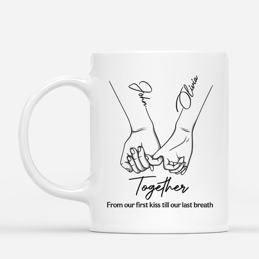 5150MUS1 personalized couple mugs from our first kiss to our last breath_ 5150MTLNG