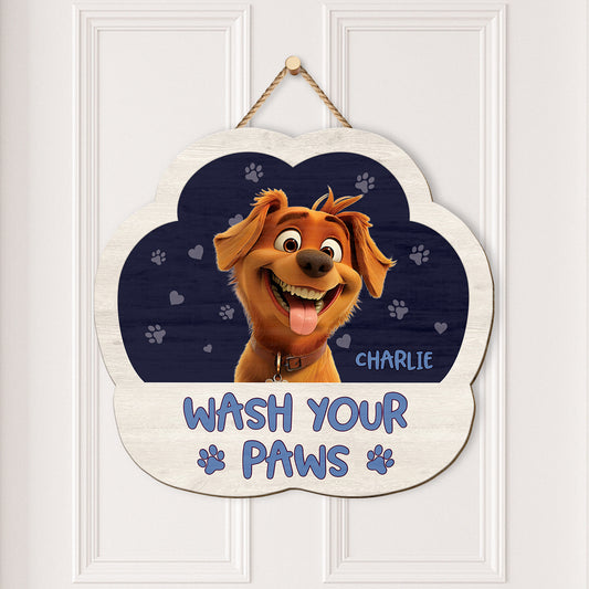 5214QUS2 custom gifts for dog lovers wash your paws wood signs 5214QK6NC