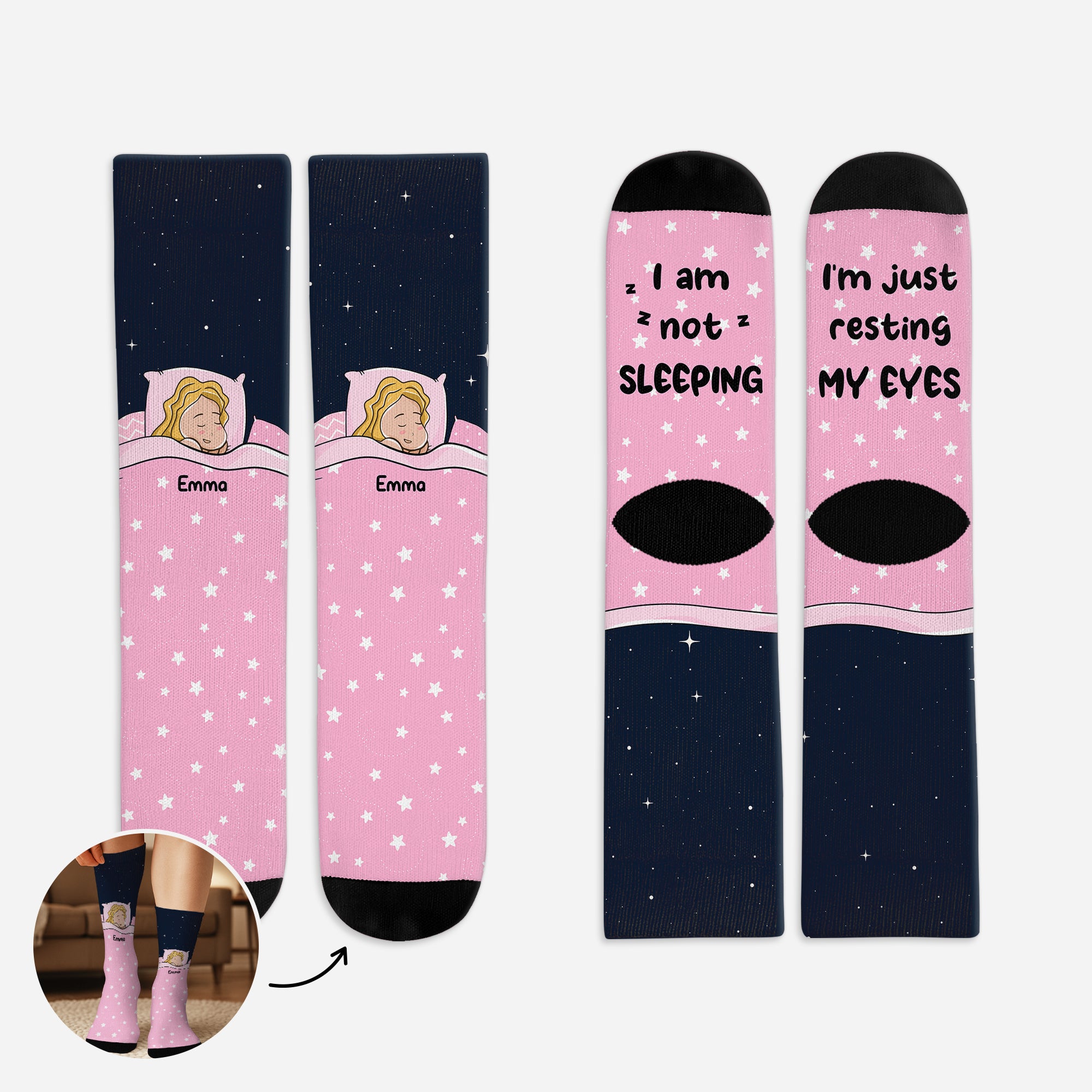 5320JUS1 custom socks im not sleeping im just resting my eyes socks 5320J3ZZB
