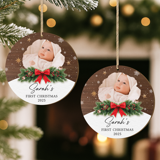 5413OUS2 custom baby first christmas ornament 1 layered wood photo ornaments 5413OKT5K
