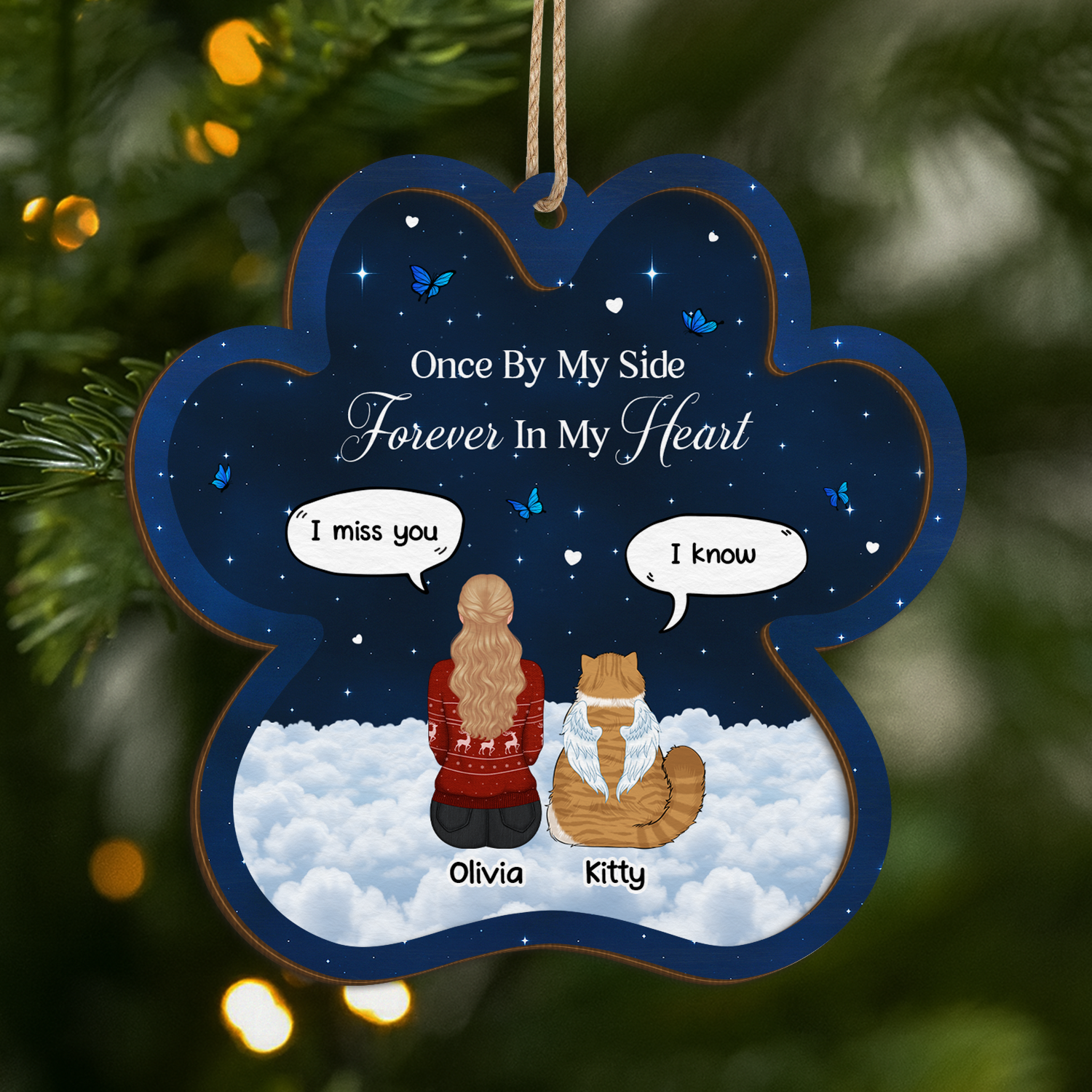 5471OUS1 personalized cat memorial gifts 2 layered wood ornaments 5471O3YMD