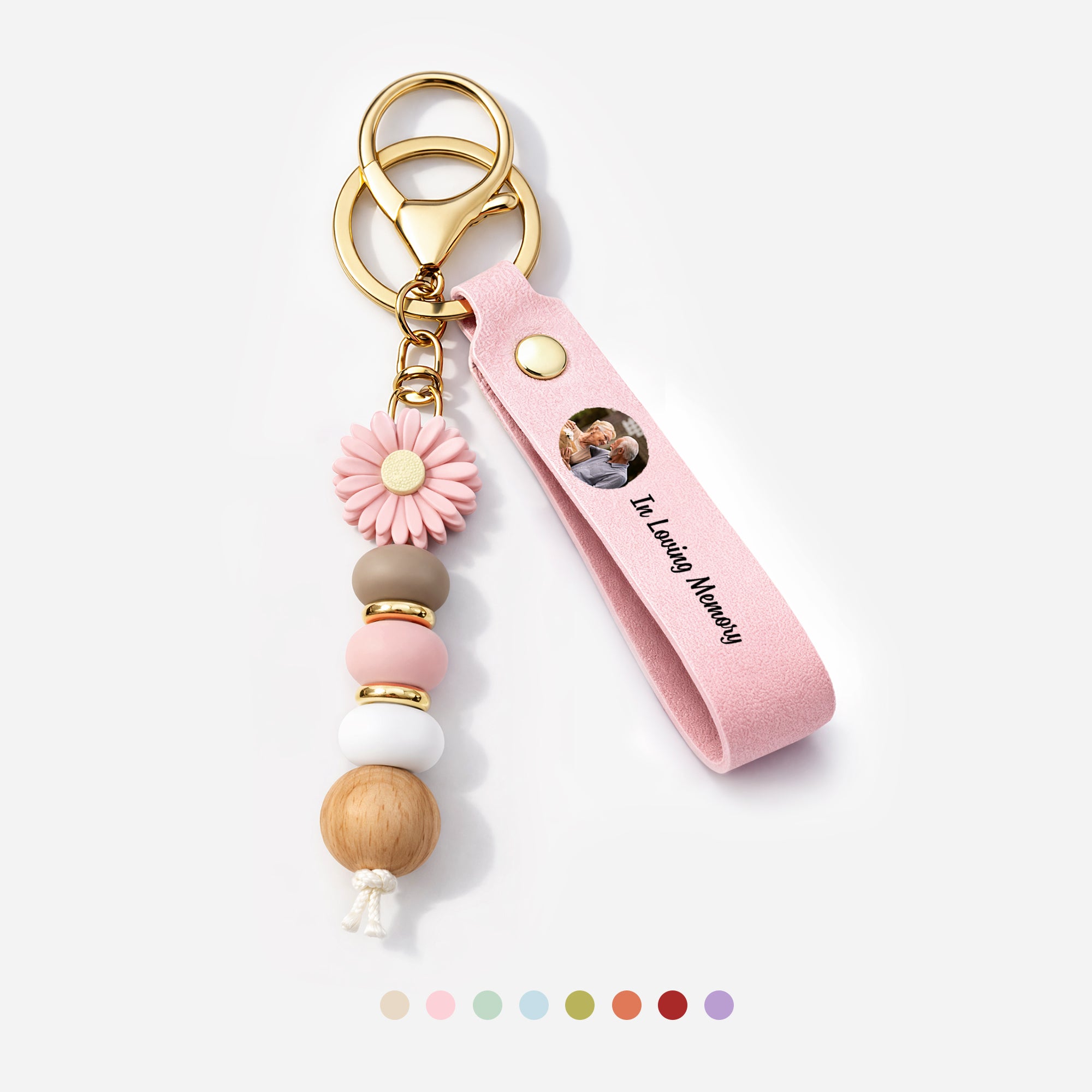 5482MUS1 custom uv printed daisy beaded keychain photo memorial gifts for couples 5482mjtpcg