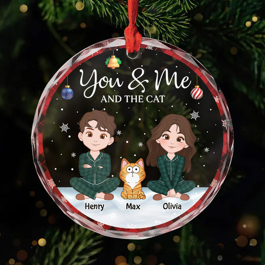 5632OUS1 personalized christmas gifts glass couple with cat ornament_ 5632OKZ0D