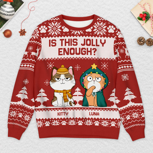 5634WUS2 personalized cat ugly christmas sweater is this jolly enough 5634W8YZD