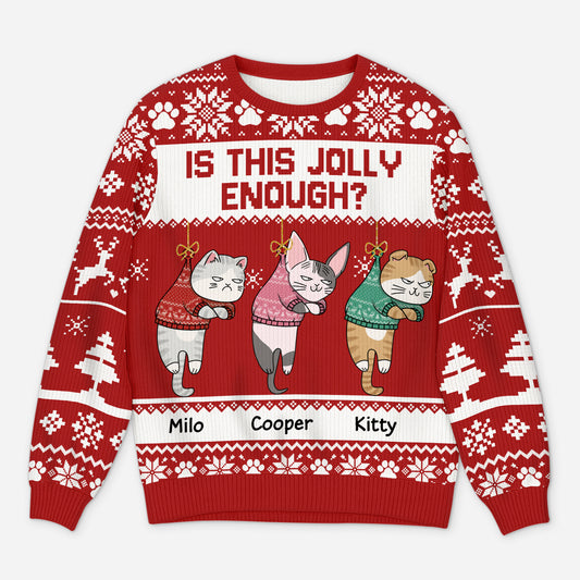 5641WUS1 personalized ugly christmas sweater cat is this jolly enough 5641WKMCD