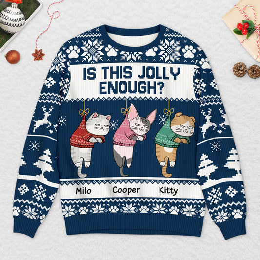 5641WUS2 personalized ugly christmas sweater cat is this jolly enough 5641WKMCD