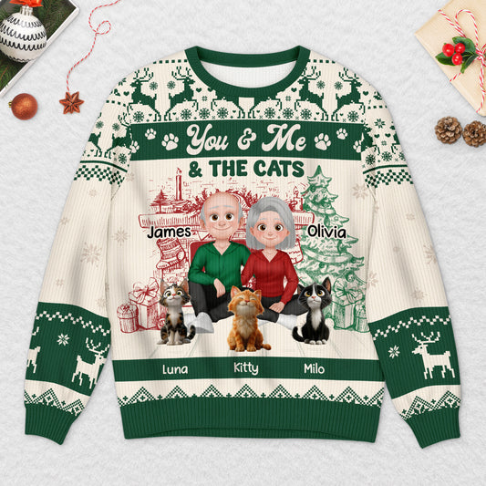 5646WUS2 custom cat ugly christmas sweater matching couple sweaters_ 5646WTMMD