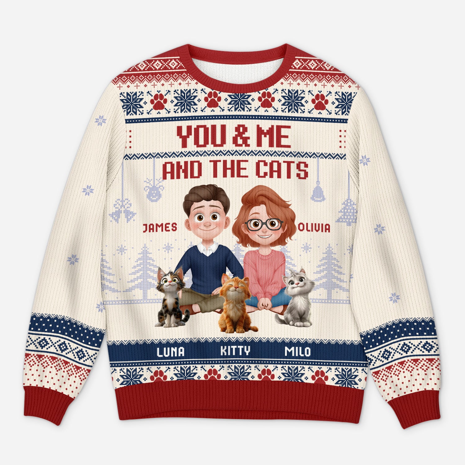 5658WUS1 custom gifts for couples matching cat ugly christmas sweaters 5658W3QMD