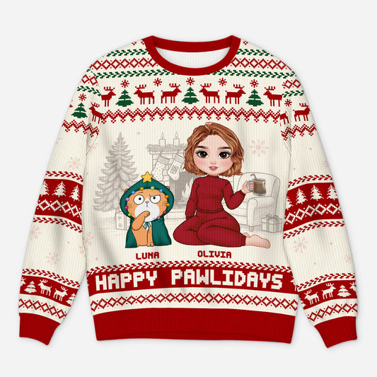 5668WUS1 custom cat lover gifts happy pawlidays ugly christmas sweater cat 5668W6HTD