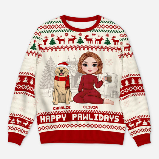 5668WUS1 custom dog lover gifts happy pawlidays ugly christmas sweater dog 5668W6HTC