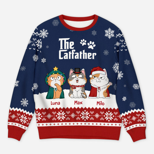 5719WUS1 custom gifts for cat lovers the catfather ugly christmas sweater 5719W6TND