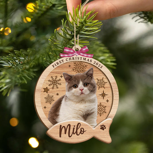 5740OUS2 custom 2 layered wood ornament cats first christmas ornament with photo_ 5740OTTQD