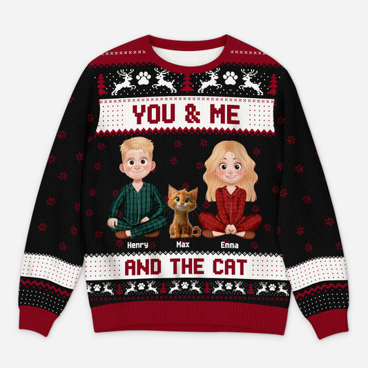 5766WUS1 custom gifts for cat lovers couple with cat ugly christmas sweater 5766WKLZD