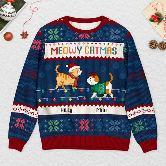 5774WUS2 personalized cat lover gifts meowy catmas ugly christmas sweater 5774W8QND