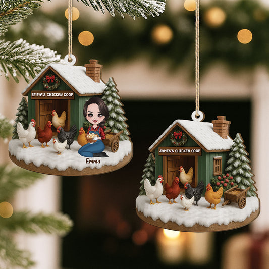 5776OUS2 custom christmas gifts for her 1 layered wood chicken coop ornament_ 5776O3VQA