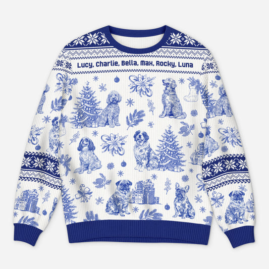 5799WUS1 personalized dog gifts blue toile ugly christmas sweater 5799WTMMC