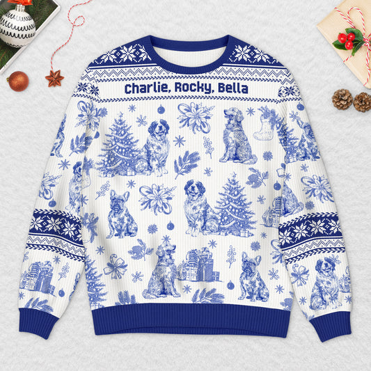 5799WUS2 personalized dog gifts blue toile ugly christmas sweater 5799WTMMC