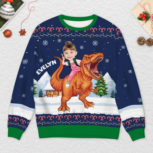 5806WUS2 dinosaur ugly christmas sweater with photo custom gifts for kids 5806WTZAK