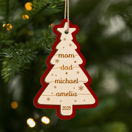 5858OUS1 custom family gifts 2 layered wood christmas tree ornaments with names 5858OKUTI