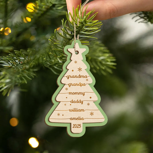 5858OUS2 custom family gifts 2 layered wood christmas tree ornaments with names 5858OKUTI
