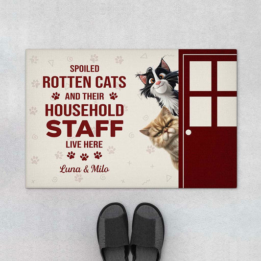 5870DUS1 personalized cat doormat spoiled rotten cats live here 5870D8ZTD