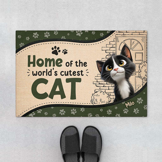 5872DUS1 home of the worlds cutest cat doormat_ custom cat lover gifts 5872D8LZD