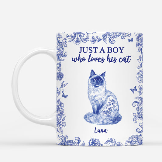 5876MUS1 personalized gifts for cat lovers blue toile cat mug 5876M8MZD