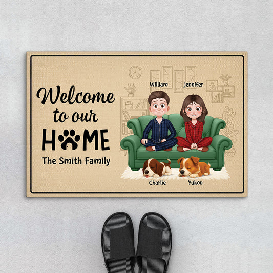 5933DUS1 welcome to our home doormat custom gifts for couples with dogs 5933D6HNC