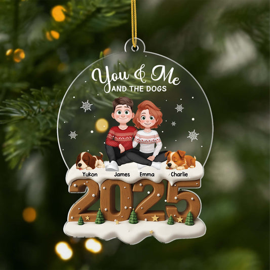 5979OUS1 3d printing effect acrylic couple with dog ornament custom xmas gifts 5979O8MTC