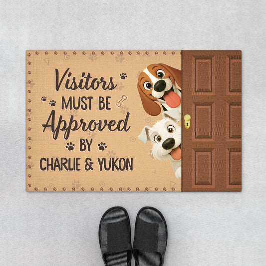 5983DUS1 personalized dog doormat visitors must be approved by the dog 5983DTTCC_2fe10ab0 5a4a 4ee8 a2f9 56adfd1e638b