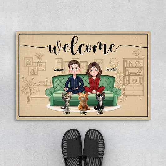 6039DUS1 cat welcome doormats personalized gifts for couples with cats 6039D6HND
