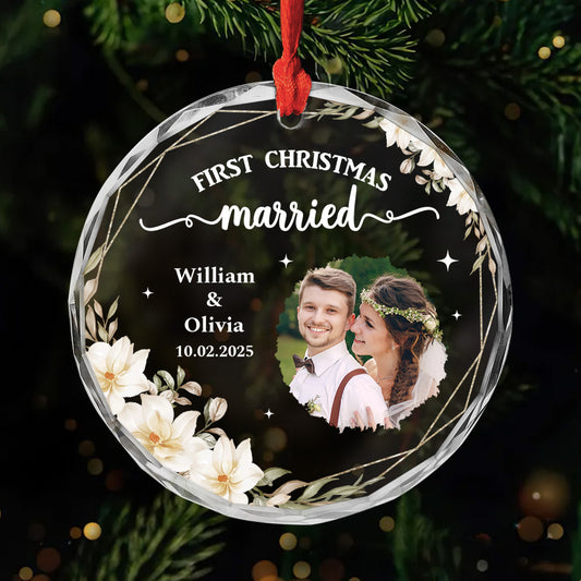 6066OUS1 glass first christmas married ornament_ custom wedding gifts for couples 6066O