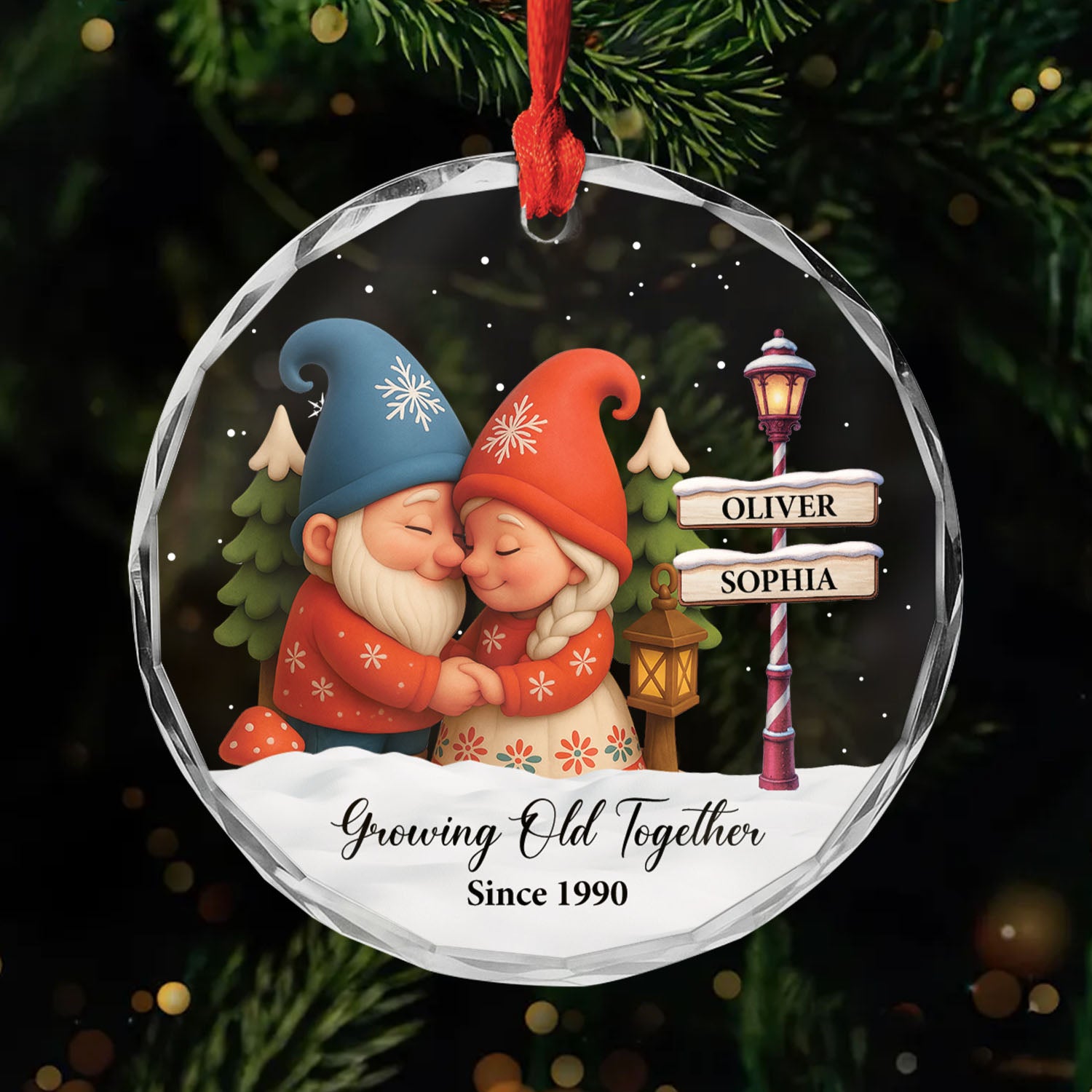 6104OUS1 glass christmas gnome ornament personalized gift for couples 6104o8v5g