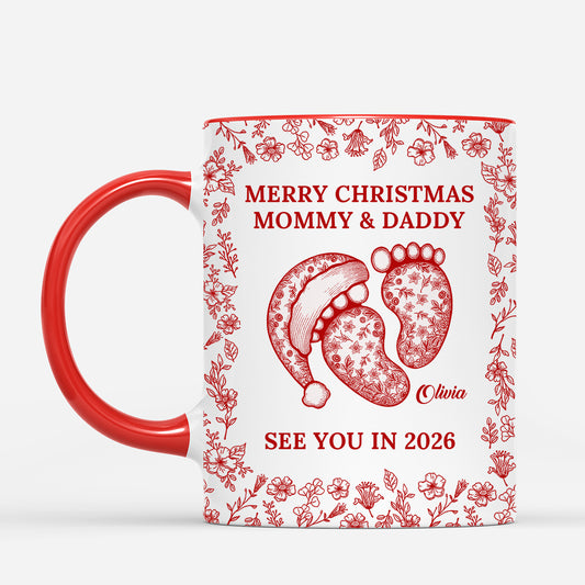 6108MUS2 blue toile merry christmas mug personalized parents to be gifts 6108M8LNA