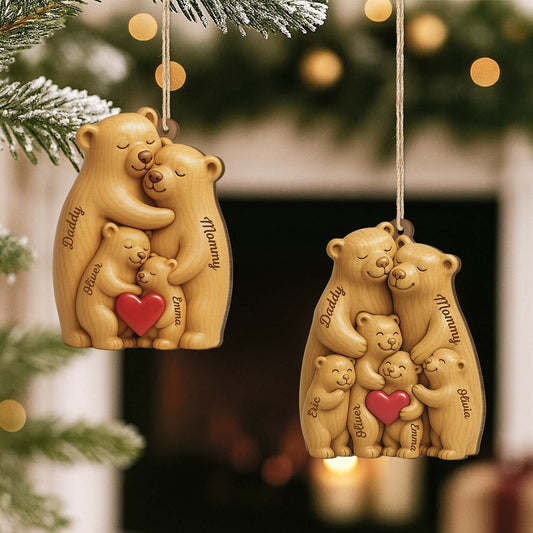 6147OUS2 3d printing effect custom bear family ornament 1 layered wooden xmas ornament 6147O65TI