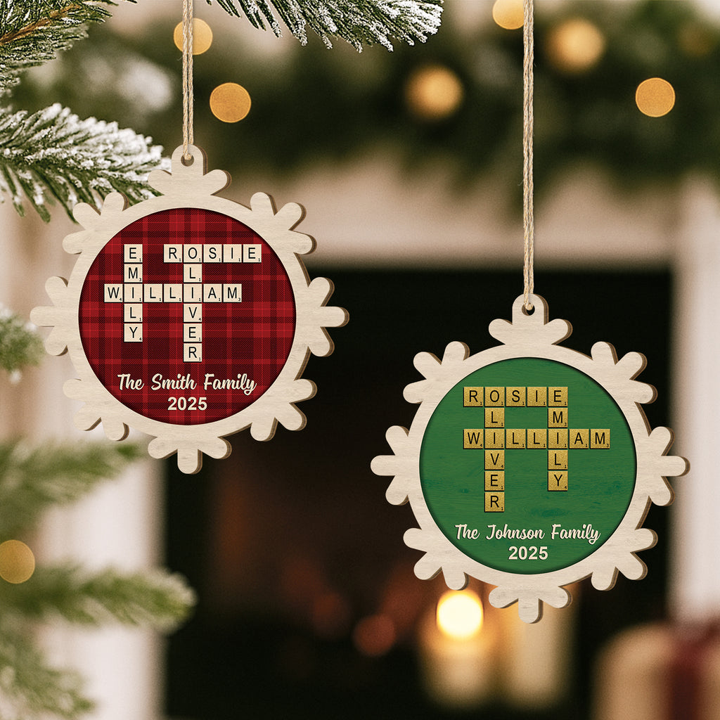 6159OUS2 personalised 1 layered wooden ornaments family crossword gifts 6159OKVNI