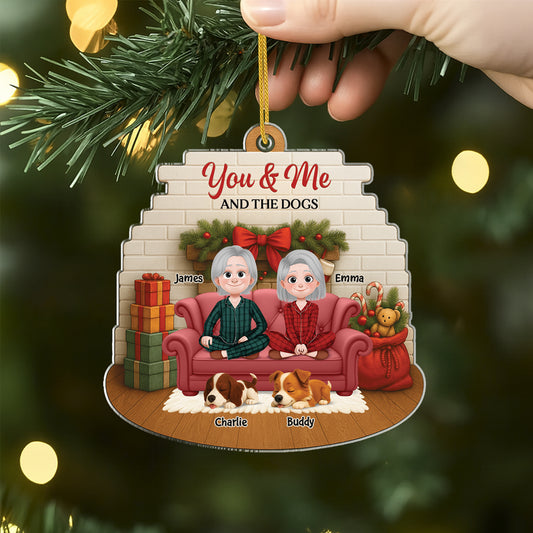 6168OUS2 3d printing effect custom acrylic xmas ornaments gifts for couples with dogs 6168O